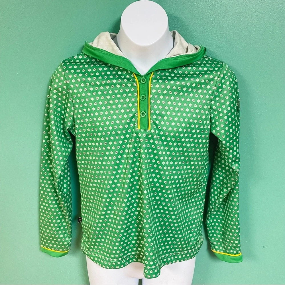 Lands End Green White Daisy Print Long Sleeve UPF 50 Sun Hoodie Rashguard 10/12